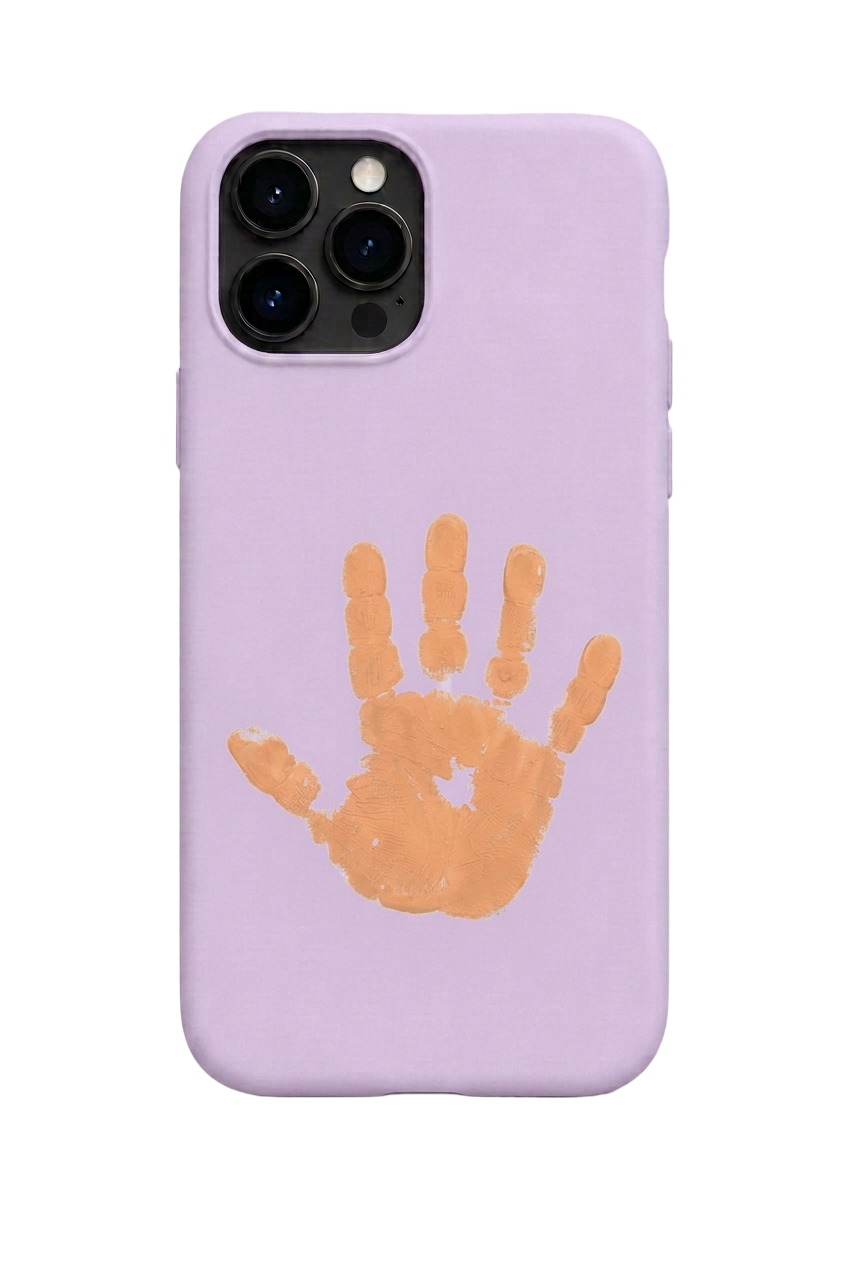 Coque Lilas doux avec petite empreinte de main d’enfant assortie